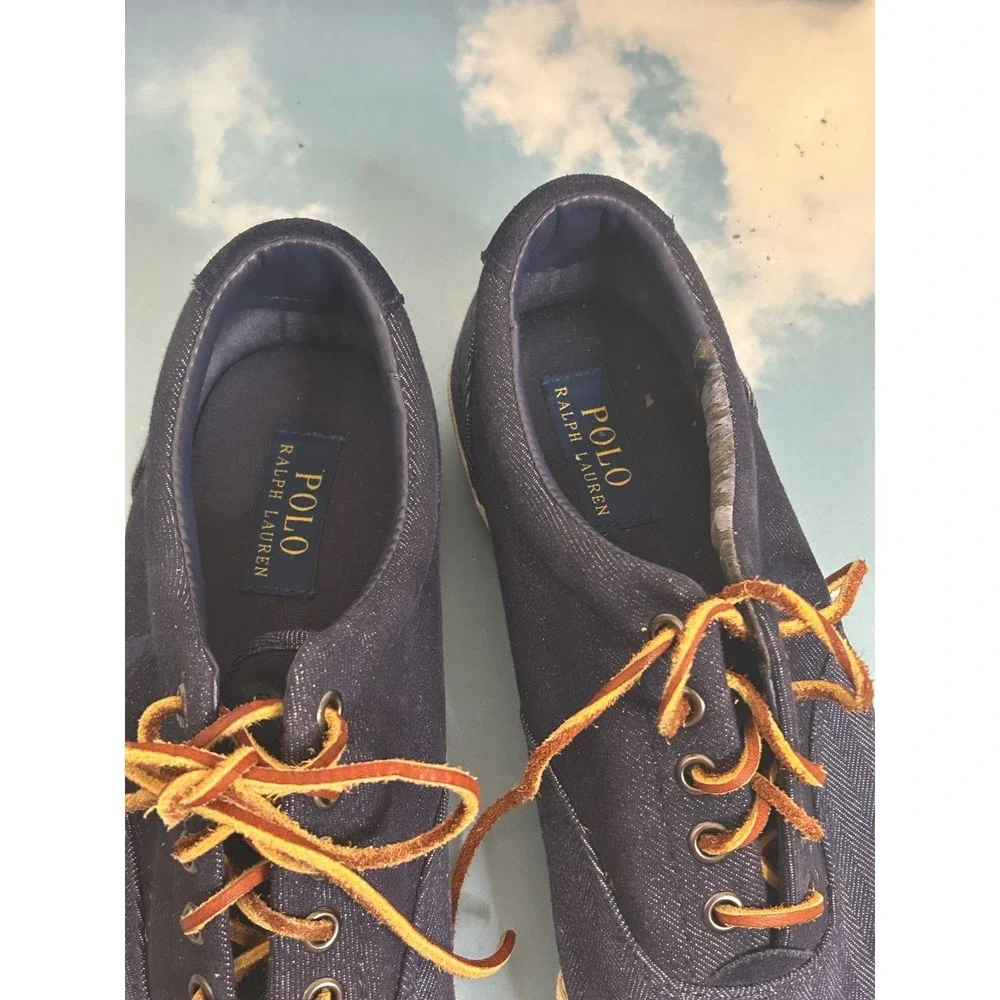 Polo Ralph Lauren Men Navy Blue Canvas Casual Shoes Sneakers Leather Laces Sz 11